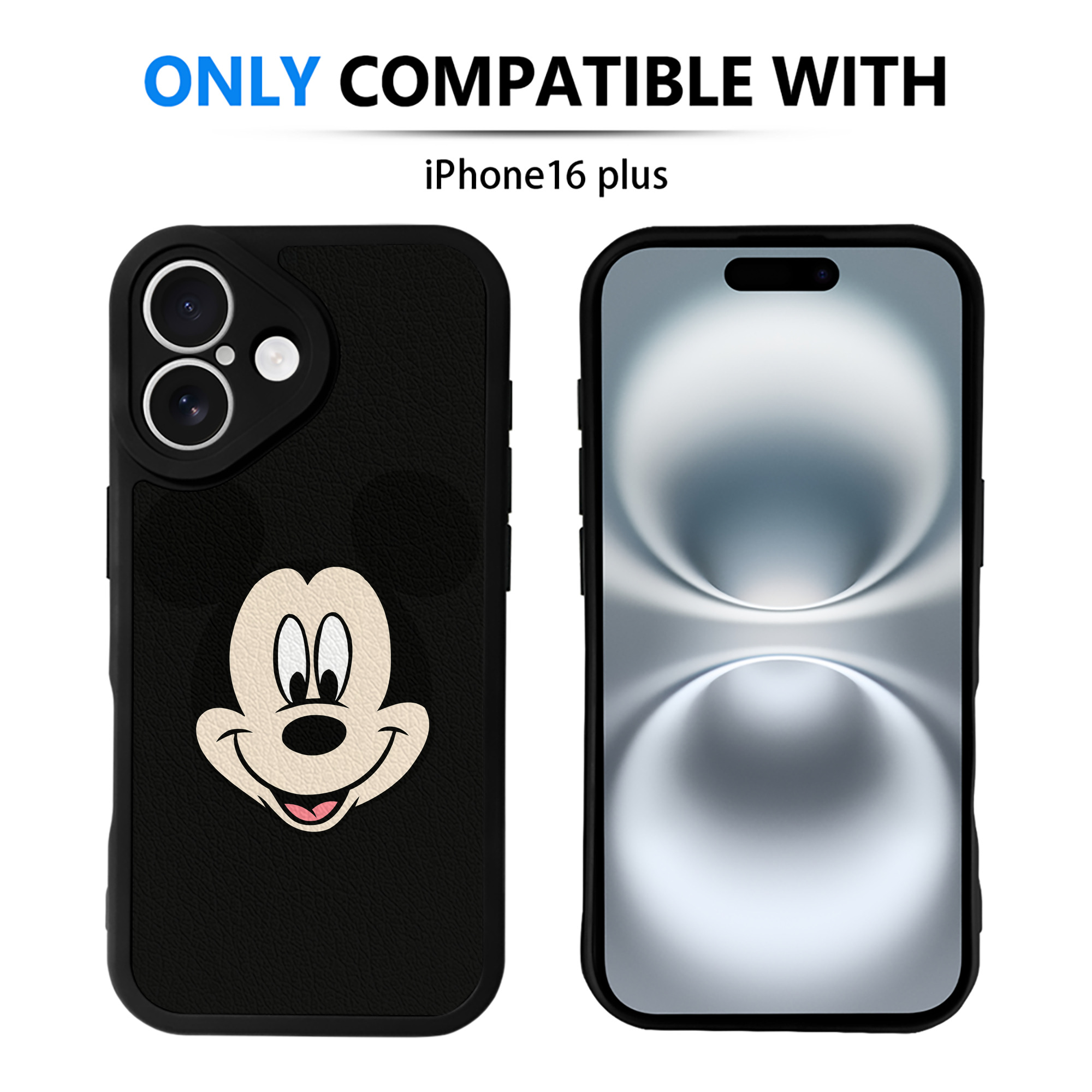 （画像用） ミッキーマウス Mickey Mouse 【iPhone 16シリーズ対応】シリコンスマホケース（レザー調） 材質：シリコン
